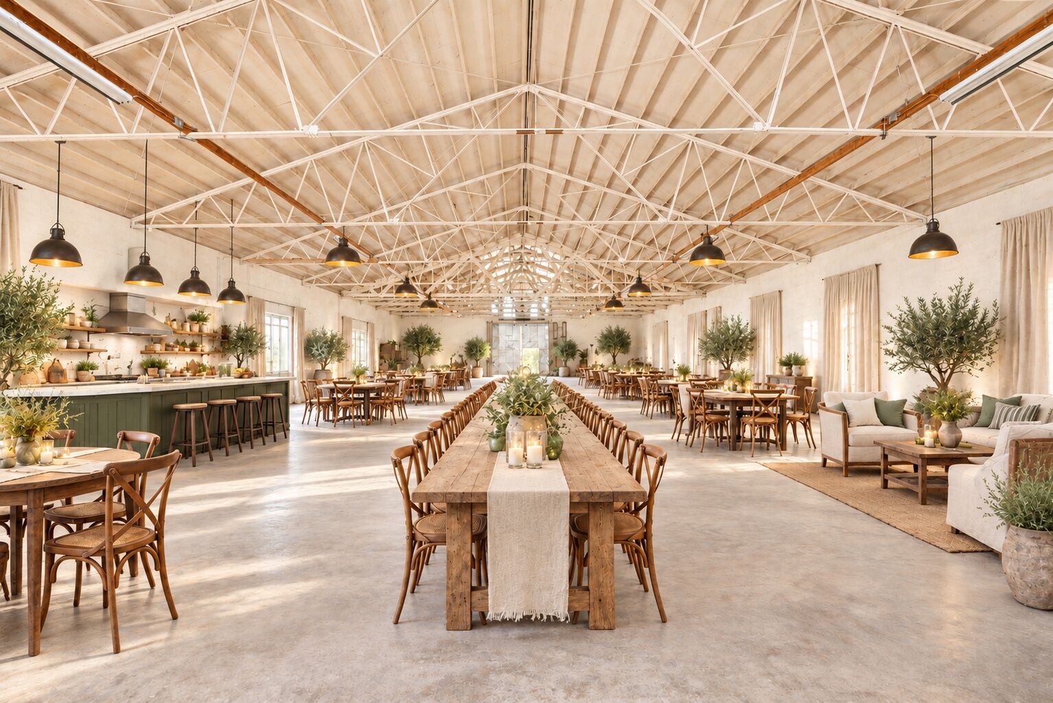 Rendering of the arena as a light-filled farm-to-table gathering hall
