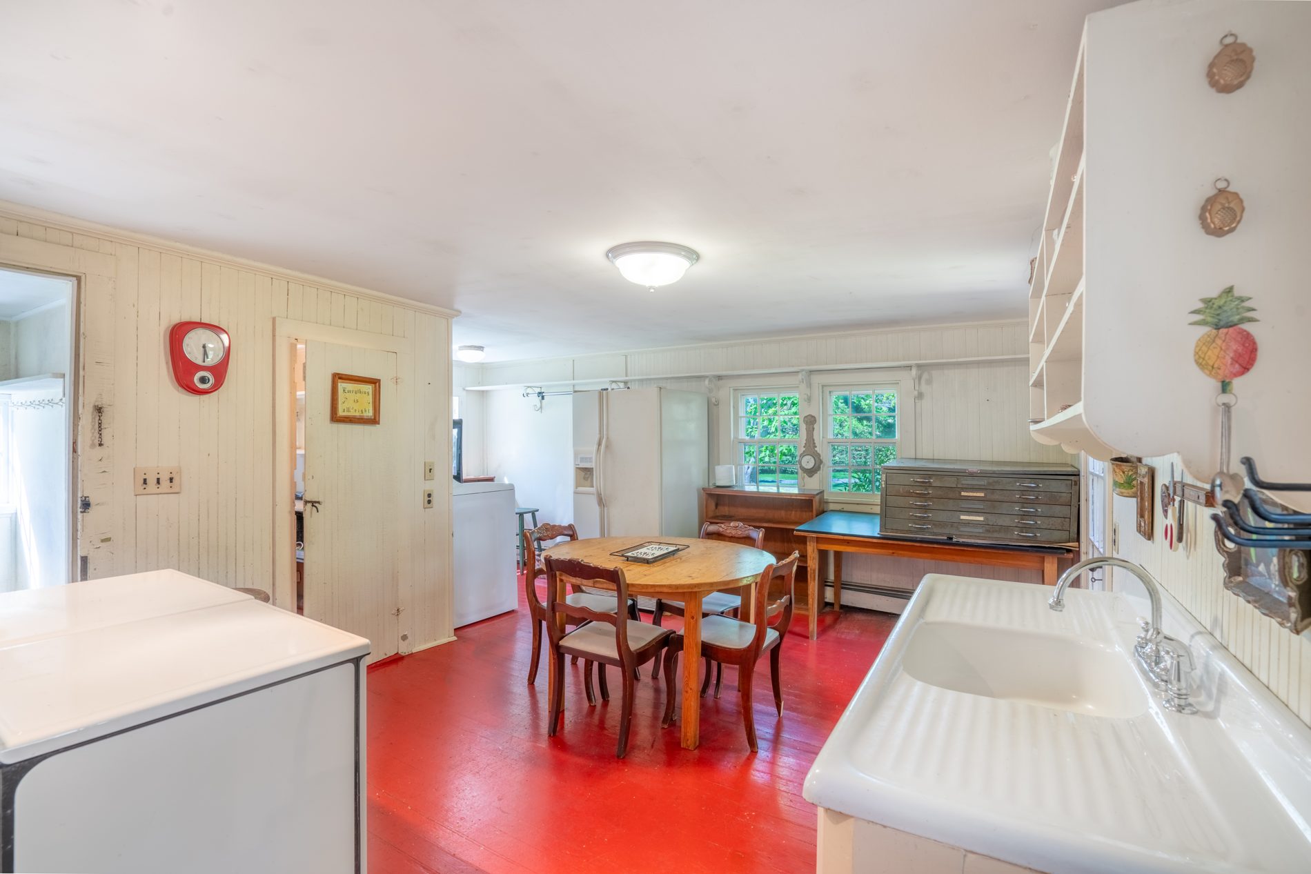 Interior of the cottage — farmhouse kitchen and dining area