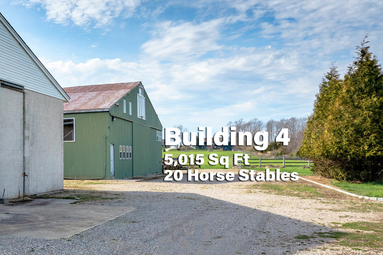 Exterior of Building 4, the 5,015 square foot stable with 20 horse stalls