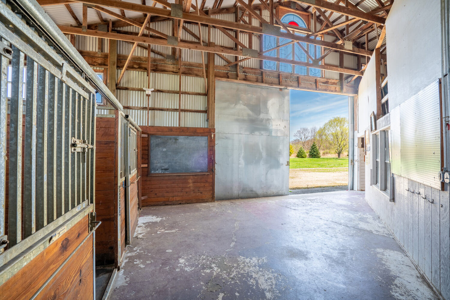 Inside one of the horse stalls