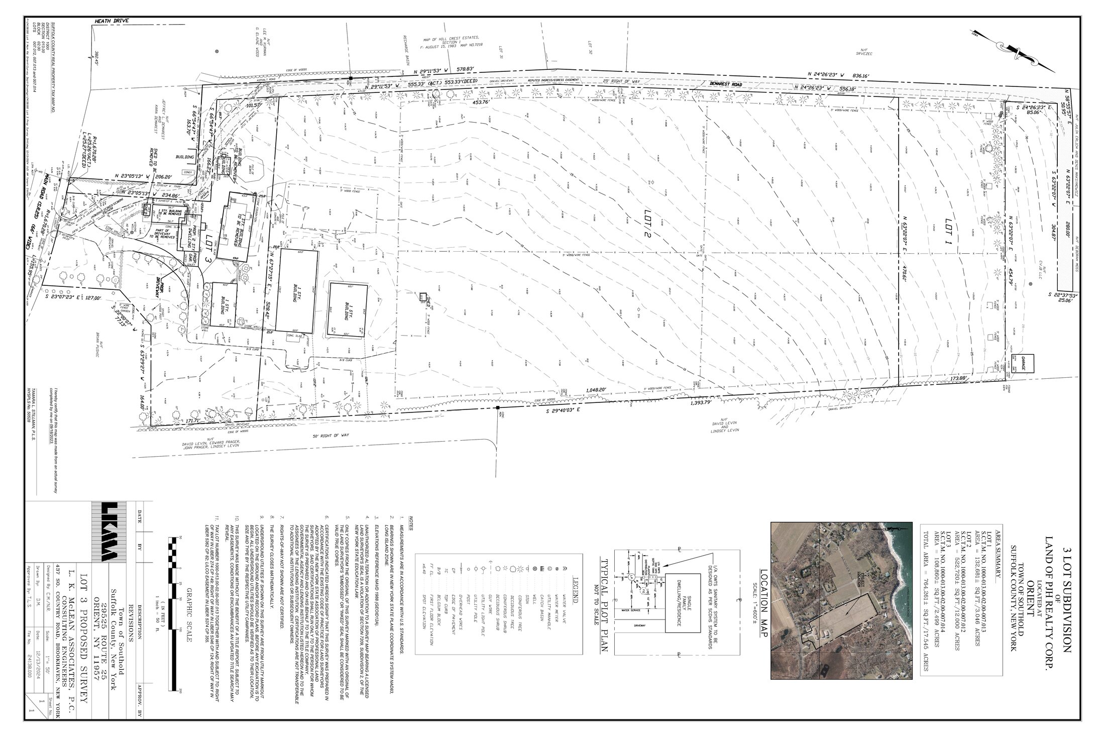 Official 2024 topographic and lot survey by L.K. McLean Associates
